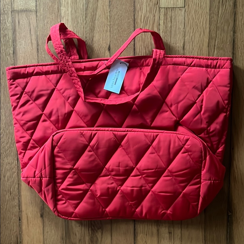 Vera Bradley Red Quilted Tote Bag with Double Handles